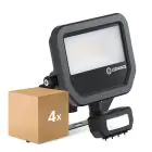 Lot 4x Ledvance Projecteur LED Aluminium Noir 17W 2400lm 100D - 840 Blanc Froid | IP65 - Détecteur De Mouvement Et De Lumière - Symétrique