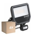 Voordeelpak 4x Ledvance LED Floodlight Aluminium Zwart 41W 5500lm 100D - 830 Warm Wit | IP65 - Bewegings- En Lichtsensor - Symmetrisch